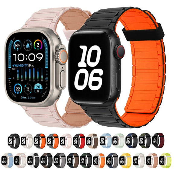 For Apple Watch SE 2023 44mm Tri-beads Magnetic Hoop Silicone Watch Band(Starlight Orange)