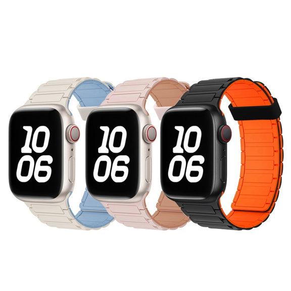 For Apple Watch SE 2023 44mm Tri-beads Magnetic Hoop Silicone Watch Band(Pink Rose Grey)
