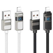 hoco U137 USB to 8 Pin Line 2.4A Charging Data Cable with Display, Length:1.2m(Black)