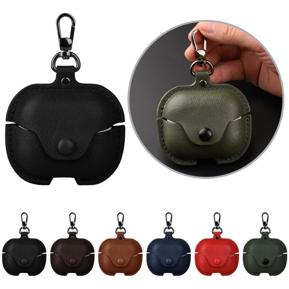 For Samsung Galaxy Buds 3 Business Leather Bluetooth Earphone Protective Case with Hook(Green)