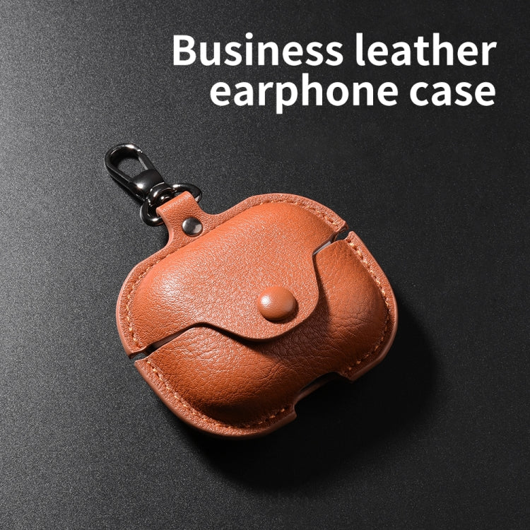 For Samsung Galaxy Buds 3 Business Leather Bluetooth Earphone Protective Case with Hook(Blue)
