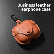 For Samsung Galaxy Buds 3 Business Leather Bluetooth Earphone Protective Case with Hook(Dark Brown)