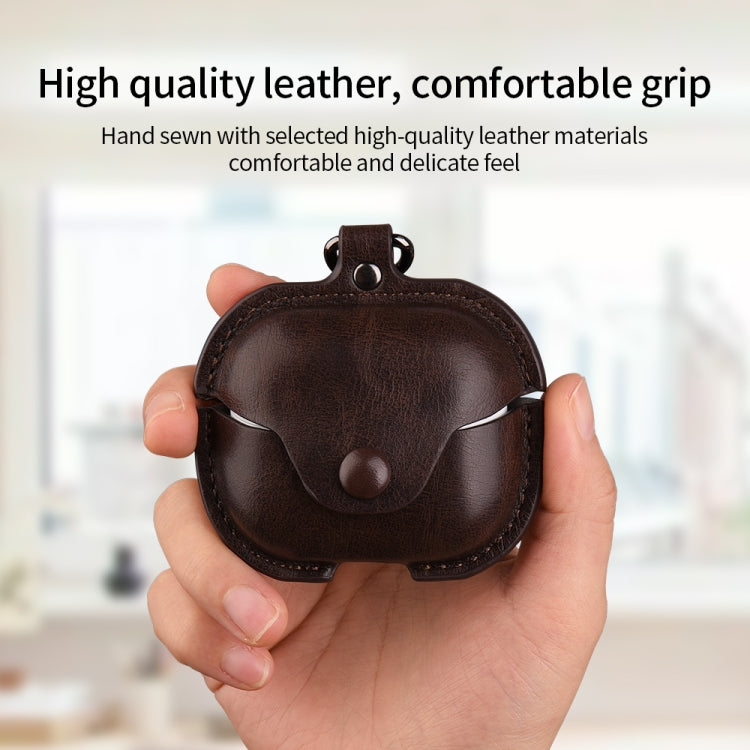 For Samsung Galaxy Buds 3 Business Leather Bluetooth Earphone Protective Case with Hook(Green)
