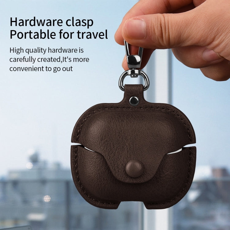 For Samsung Galaxy Buds 3 Business Leather Bluetooth Earphone Protective Case with Hook(Red)