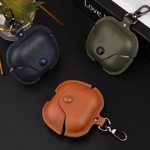 For Samsung Galaxy Buds 3 Business Leather Bluetooth Earphone Protective Case with Hook(Green)