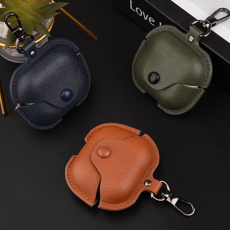 For Samsung Galaxy Buds 3 Business Leather Bluetooth Earphone Protective Case with Hook(Dark Brown)