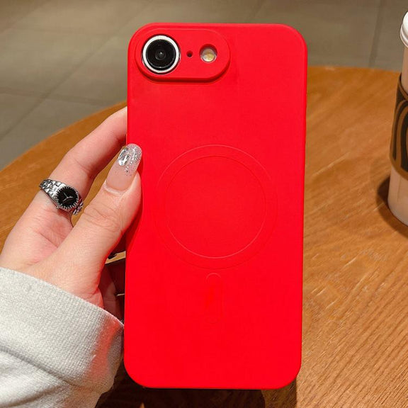 For iPhone 16e Solid Color Liquid Silicone MagSafe Magnetic Phone Case(Red)