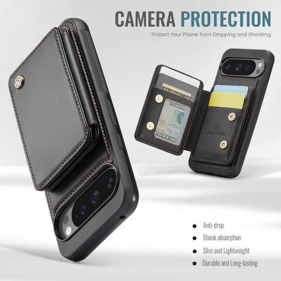For Google Pixel 9 Pro XL JEEHOOD J05 Business Magnetic Style RFID Leather Phone Case(Black)
