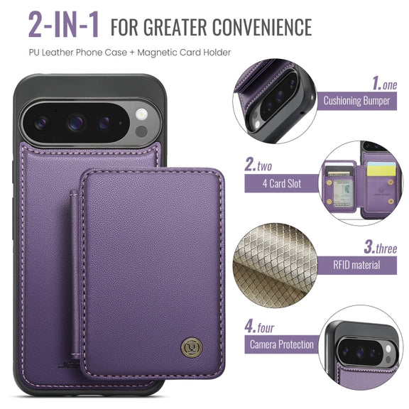 For Google Pixel 9 Pro XL JEEHOOD J05 Business Magnetic Style RFID Leather Phone Case(Purple)