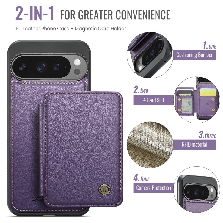 For Google Pixel 9 Pro XL JEEHOOD J05 Business Magnetic Style RFID Leather Phone Case(Purple)