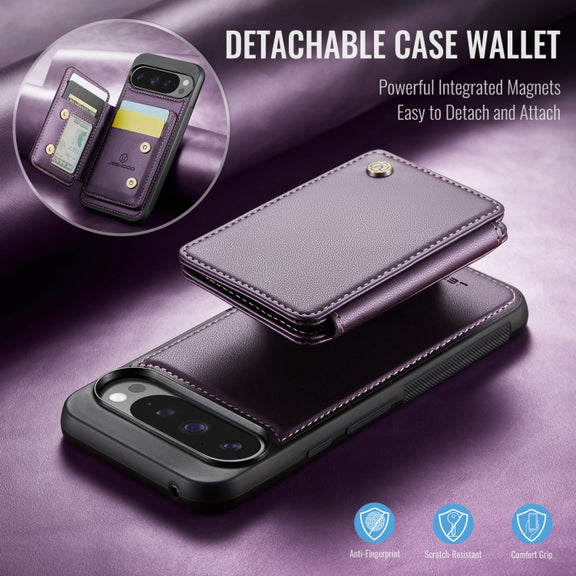 For Google Pixel 9 Pro XL JEEHOOD J05 Business Magnetic Style RFID Leather Phone Case(Purple)