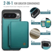 For Google Pixel 9 Pro XL JEEHOOD J05 Business Magnetic Style RFID Leather Phone Case(Blue Green)