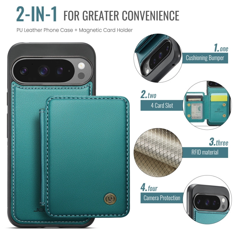 For Google Pixel 9 Pro XL JEEHOOD J05 Business Magnetic Style RFID Leather Phone Case(Blue Green)