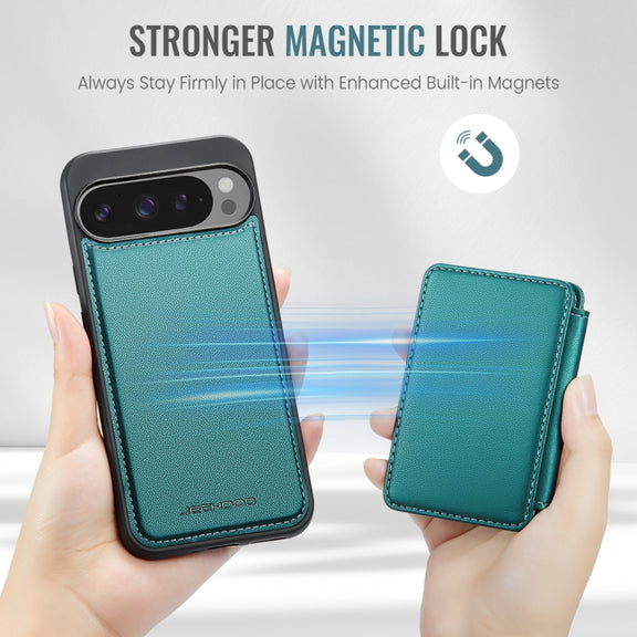 For Google Pixel 9 Pro XL JEEHOOD J05 Business Magnetic Style RFID Leather Phone Case(Blue Green)
