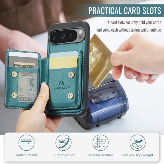 For Google Pixel 9 Pro XL JEEHOOD J05 Business Magnetic Style RFID Leather Phone Case(Blue Green)