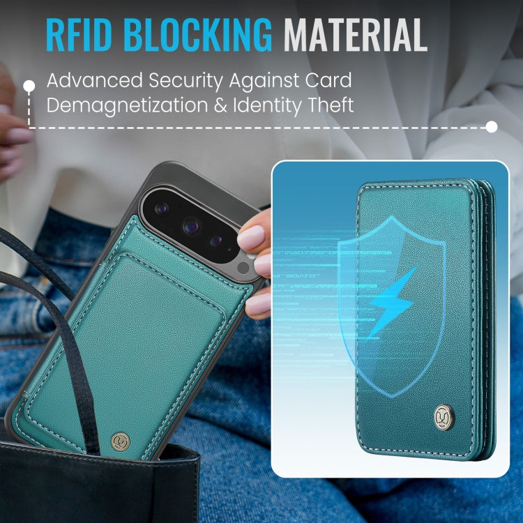 For Google Pixel 9 Pro XL JEEHOOD J05 Business Magnetic Style RFID Leather Phone Case(Blue Green)