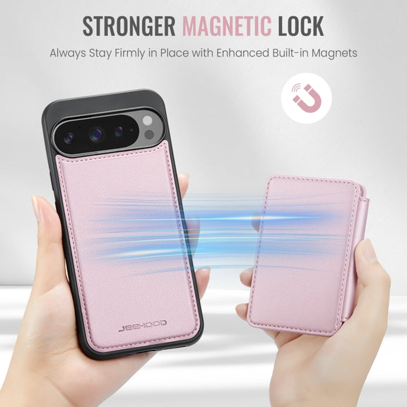 For Google Pixel 9 Pro XL JEEHOOD J05 Business Magnetic Style RFID Leather Phone Case(Pink)