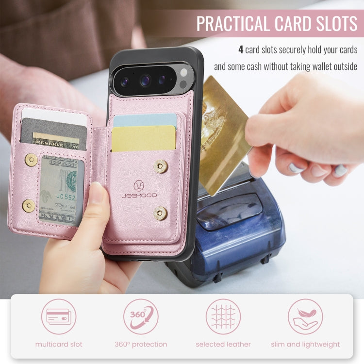 For Google Pixel 9 Pro XL JEEHOOD J05 Business Magnetic Style RFID Leather Phone Case(Pink)