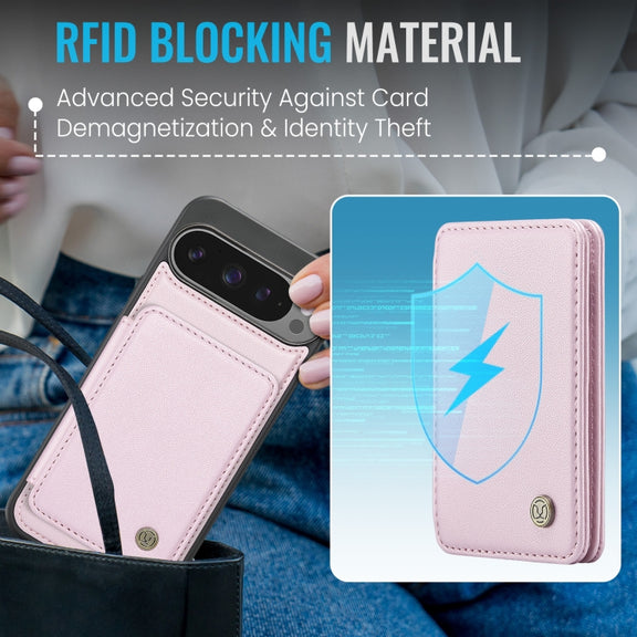 For Google Pixel 9 Pro XL JEEHOOD J05 Business Magnetic Style RFID Leather Phone Case(Pink)