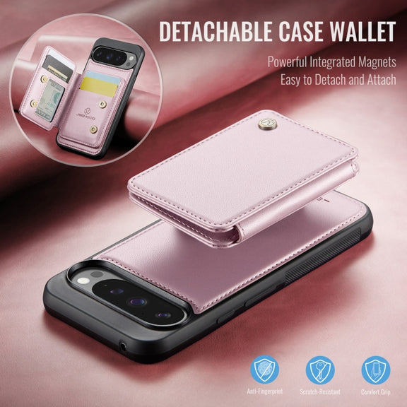 For Google Pixel 9 Pro XL JEEHOOD J05 Business Magnetic Style RFID Leather Phone Case(Pink)