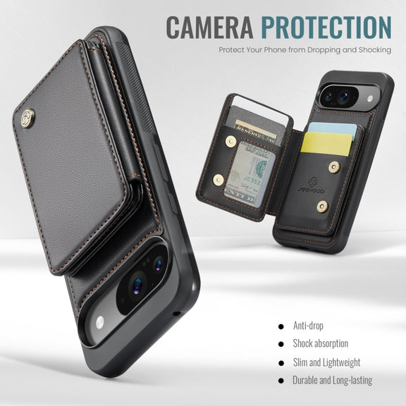 For Google Pixel 9 / 9 Pro JEEHOOD J05 Business Magnetic Style RFID Leather Phone Case(Black)