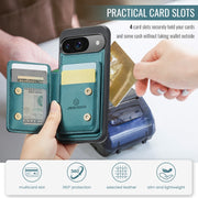 For Google Pixel 9 / 9 Pro JEEHOOD J05 Business Magnetic Style RFID Leather Phone Case(Blue Green)