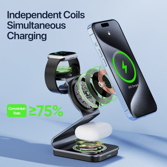 DUZZONA W21 Qi2 15W 3 in 1 Magnetic Wireless Charger Stand(Black)