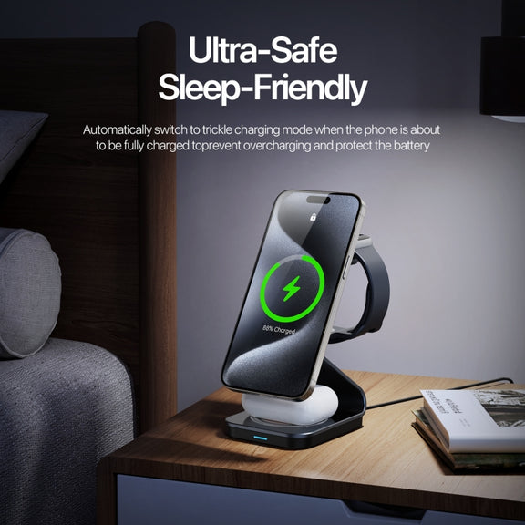 DUZZONA W21 Qi2 15W 3 in 1 Magnetic Wireless Charger Stand(Black)