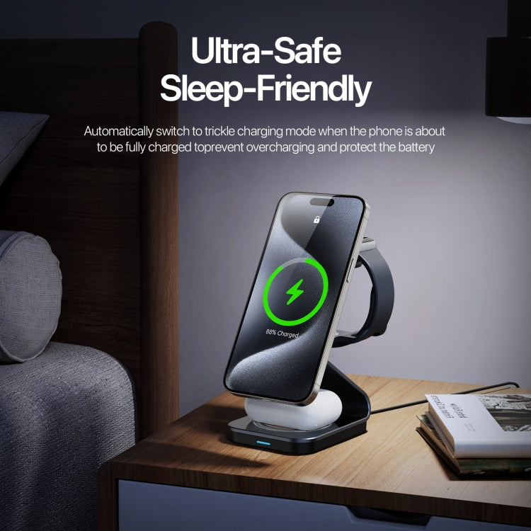 DUZZONA W21 Qi2 15W 3 in 1 Magnetic Wireless Charger Stand(Black)