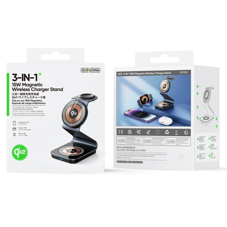 DUZZONA W21 Qi2 15W 3 in 1 Magnetic Wireless Charger Stand(Black)