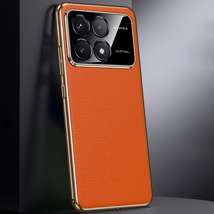 For Redmi K70 / K70 Pro First Layer Cowhide Leather Electroplated PC Phone Case(Orange) - Xiaomi Cases by PMC Jewellery | Online Shopping South Africa | PMC Jewellery | Buy Now Pay Later Mobicred