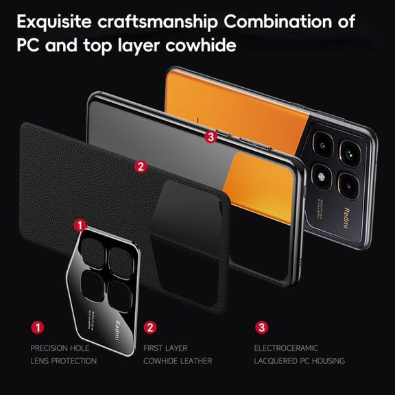 For Redmi K70 / K70 Pro First Layer Cowhide Leather Electroplated PC Phone Case(White)