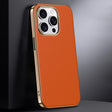 For iPhone 16 Pro Max First Layer Cowhide Leather Electroplated PC Phone Case(Orange) - iPhone 16 Pro Max Cases by PMC TechLife | Online Shopping South Africa | PMC TechLife | Buy Now Pay Later Mobicred