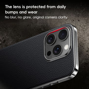 For iPhone 16 First Layer Cowhide Leather Electroplated PC Phone Case(Black)