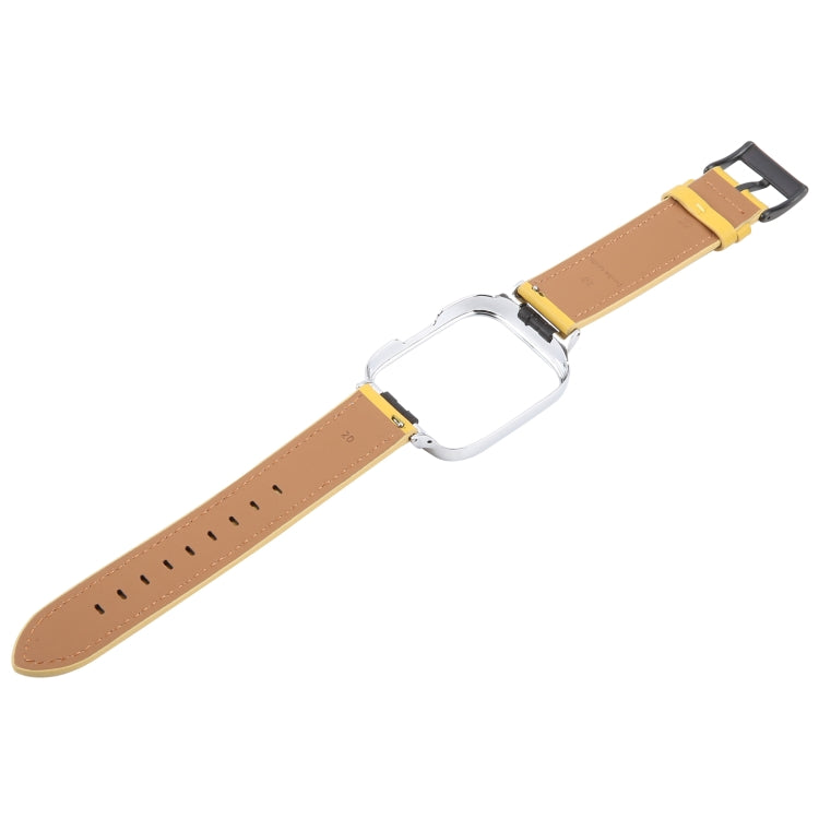For Redmi Watch 3 Lite Metal Frame Integrated Leather Watch Band(Yellow) - Watch Bands by PMc TechLife | Online Shopping South Africa | PMc TechLife | Buy Now Pay Later Mobicred