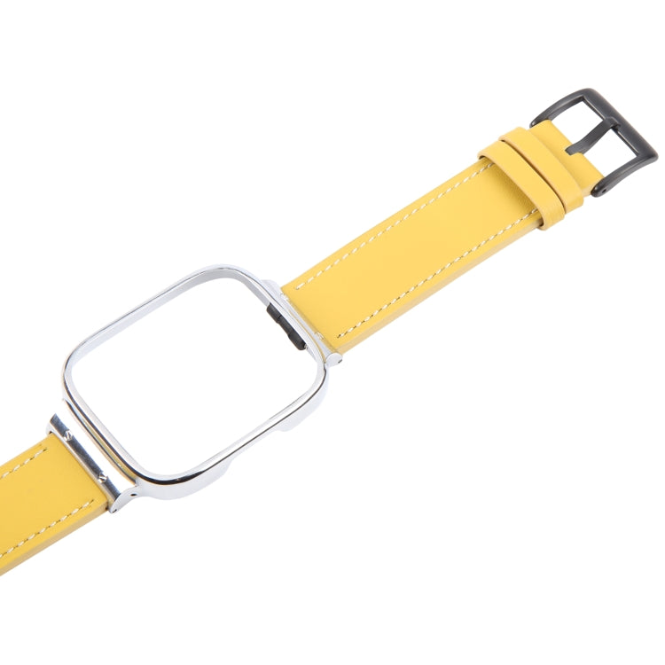 For Redmi Watch 3 Lite Metal Frame Integrated Leather Watch Band(Yellow) - Watch Bands by PMc TechLife | Online Shopping South Africa | PMc TechLife | Buy Now Pay Later Mobicred