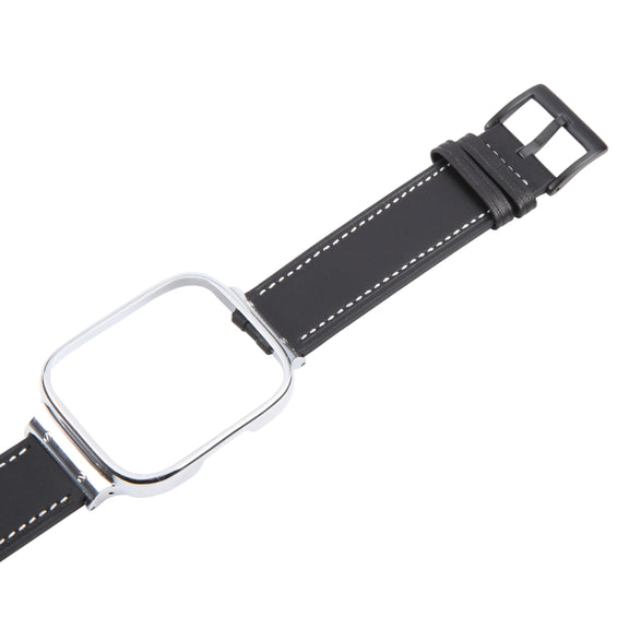 For Redmi Watch 3 Lite Metal Frame Integrated Leather Watch Band(Black)