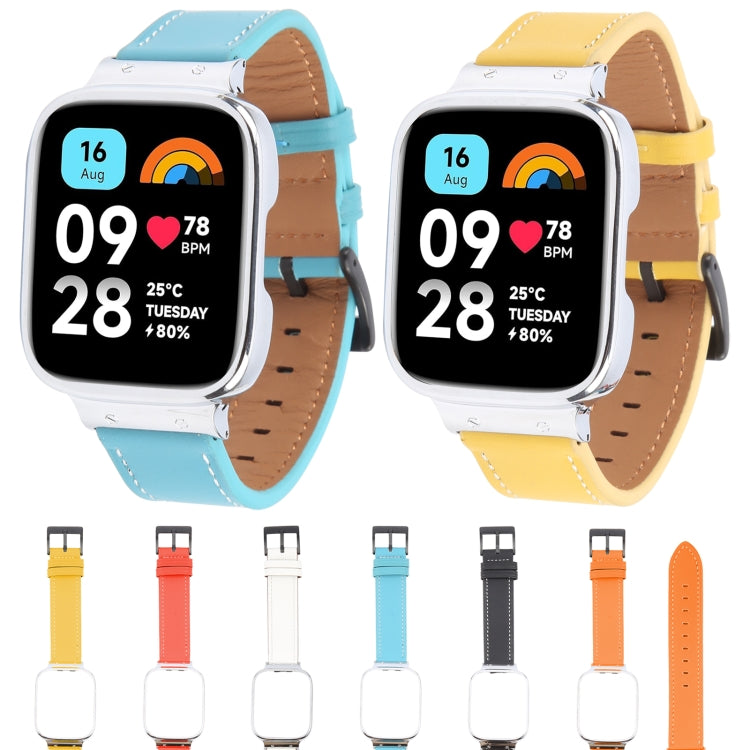 For Redmi Watch 3 Lite Metal Frame Integrated Leather Watch Band(Yellow) - Watch Bands by PMc TechLife | Online Shopping South Africa | PMc TechLife | Buy Now Pay Later Mobicred