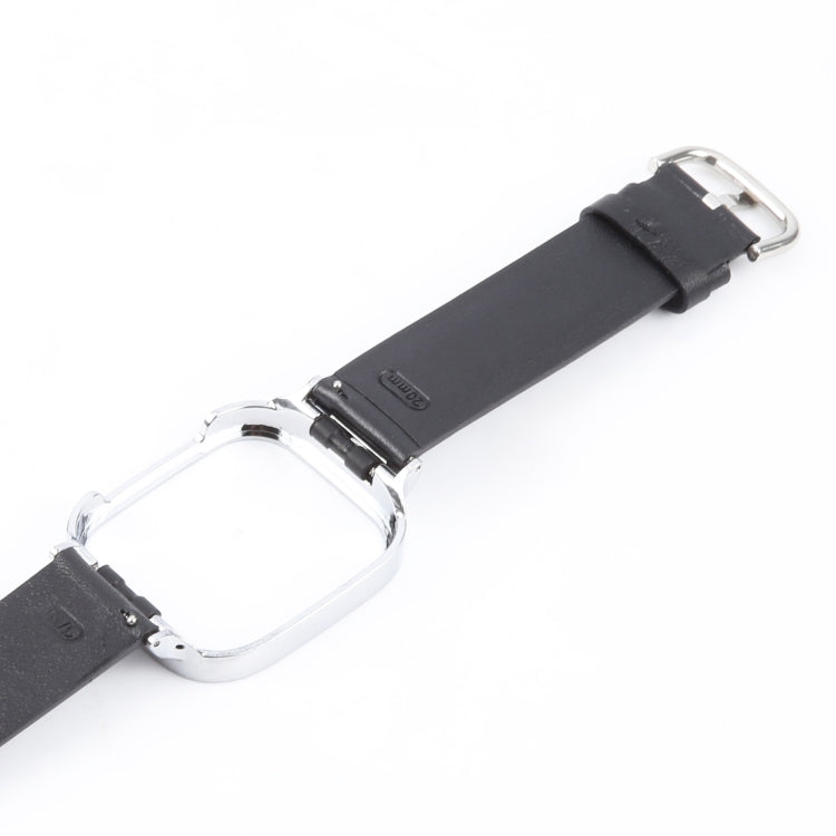For Redmi Watch 3 Lite Metal Frame Integrated Genuine Leather Watch Band(Black)