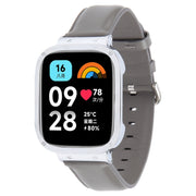 For Redmi Watch 3 Lite Metal Frame Integrated Genuine Leather Watch Band(Grey)
