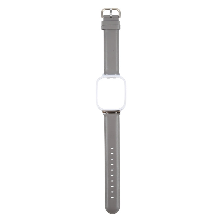 For Redmi Watch 3 Lite Metal Frame Integrated Genuine Leather Watch Band(Grey)