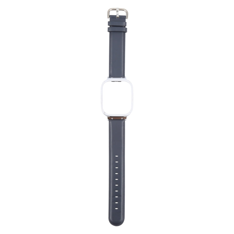 For Redmi Watch 3 Lite Metal Frame Integrated Genuine Leather Watch Band(Dark Blue)