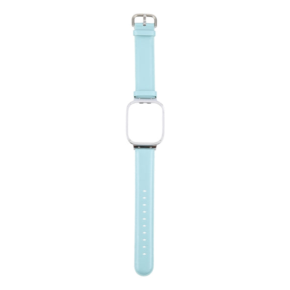 For Redmi Watch 3 Lite Metal Frame Integrated Genuine Leather Watch Band(Sky Blue)