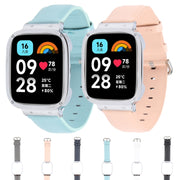 For Redmi Watch 3 Lite Metal Frame Integrated Genuine Leather Watch Band(Sky Blue)