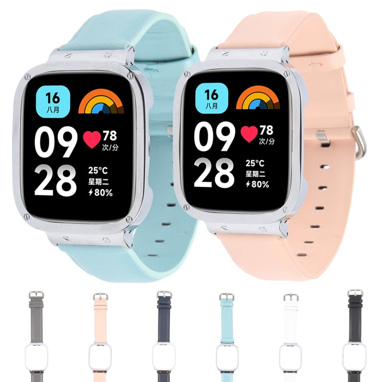For Redmi Watch 3 Lite Metal Frame Integrated Genuine Leather Watch Band(Pink) - free shipping - PMc TechLife - Order now!