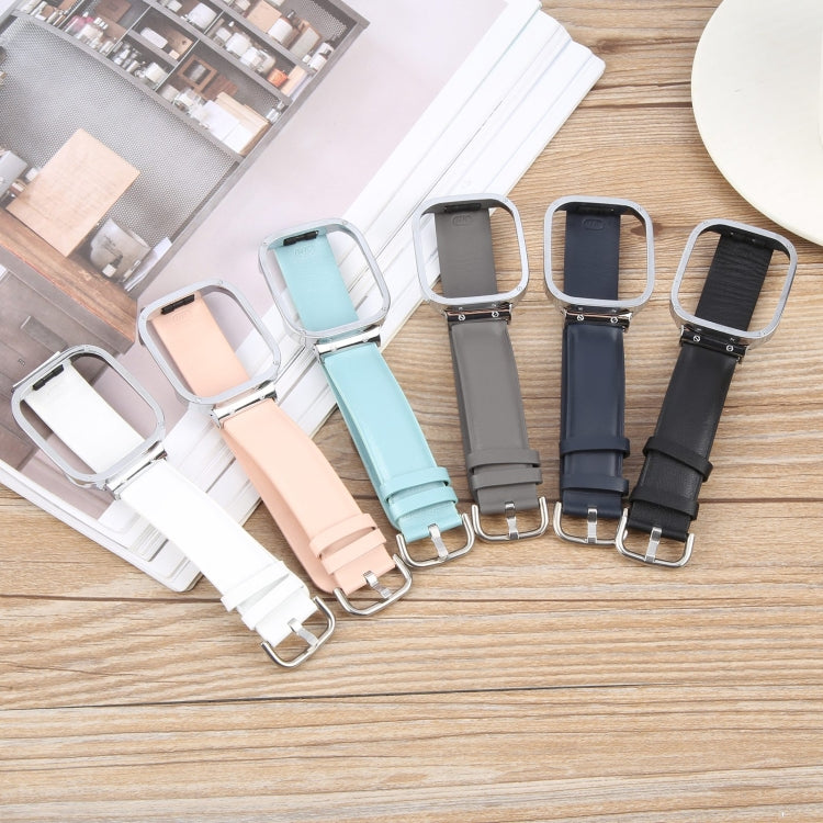 For Redmi Watch 3 Lite Metal Frame Integrated Genuine Leather Watch Band(Black)