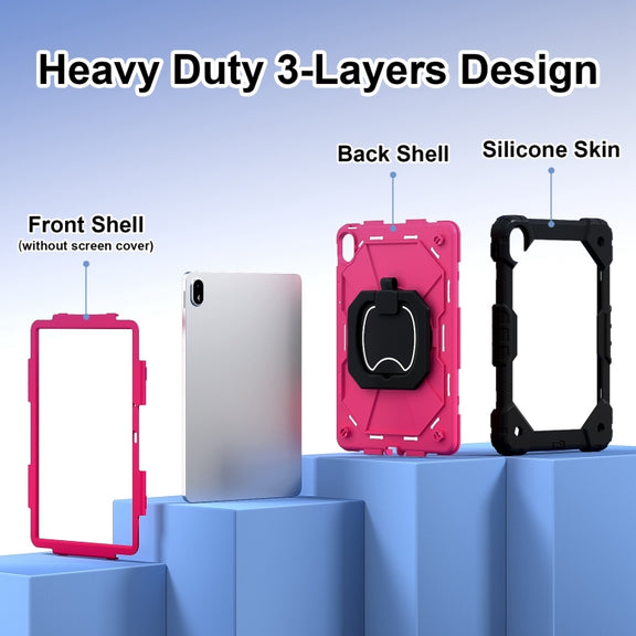 For Huawei Matepad SE 11 2024 Contrast Color Robot Silicone Hybrid PC Tablet Case(Black Rose Red)
