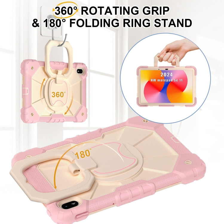 For Huawei Matepad SE 11 2024 Contrast Color Robot Silicone Hybrid PC Tablet Case(Rose Gold Beige)