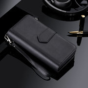 For iPhone 16 Pro Max Solid Color 2 in 1 Zipper Shockproof Phone Case(Black)