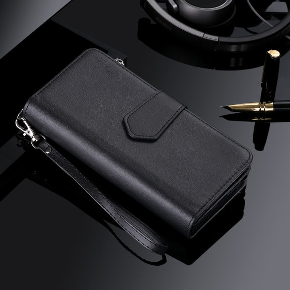 For iPhone 16 Pro Max Solid Color 2 in 1 Zipper Shockproof Phone Case(Black)